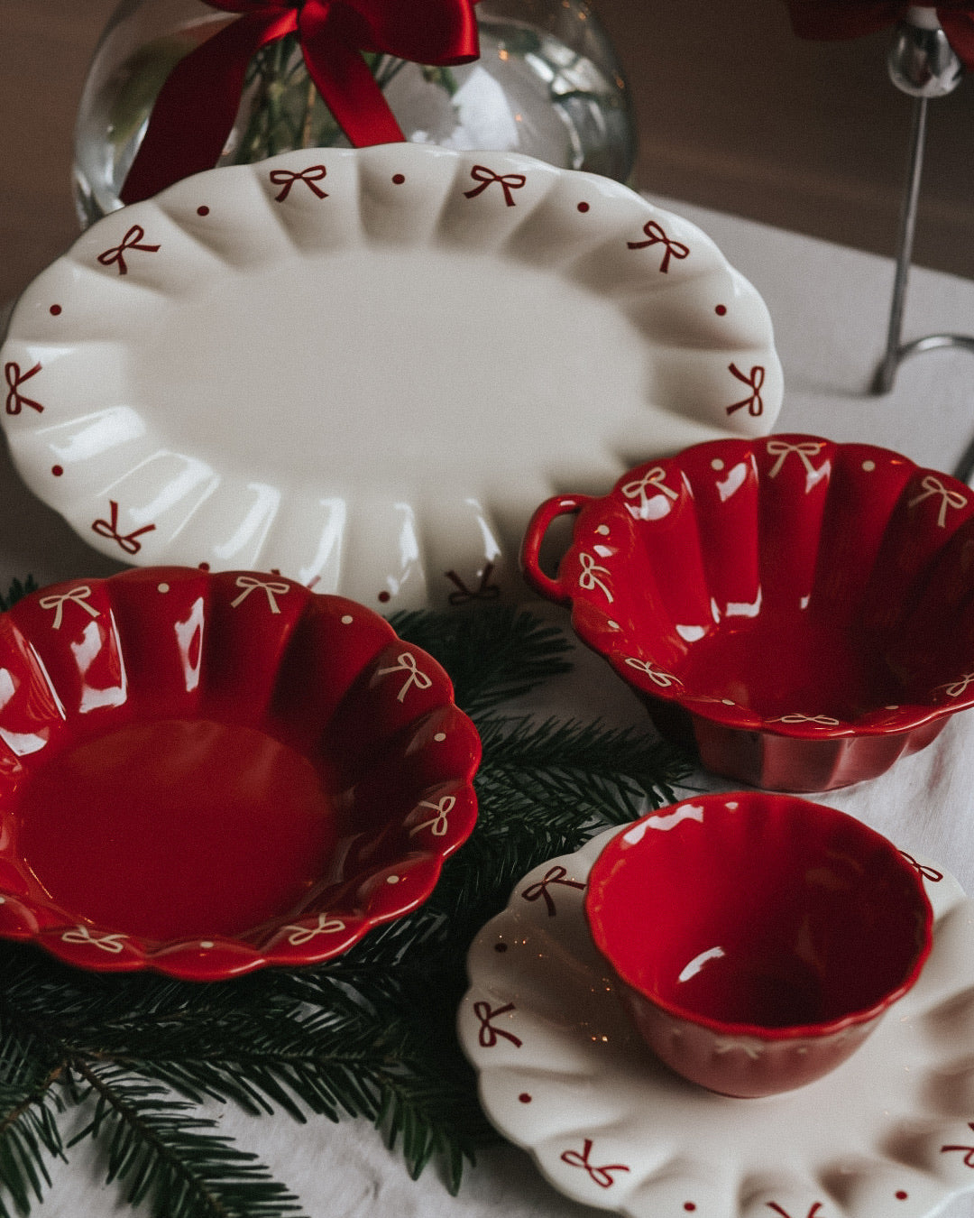 Winter Ribbon Oval Serving Plate